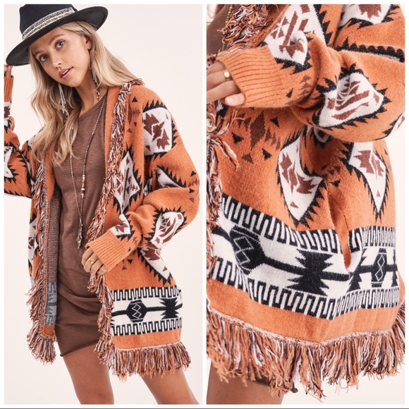 Aztec Retro Cardi Rust - Picture 4 of 9